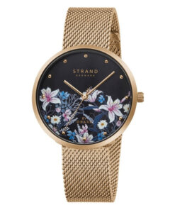 Strand S700LXVBMV-DF rose gold mesh chain floral printed black dial ladies wrist watch