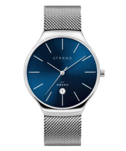 Strand S701GDCLMC silver mesh strap blue dial men's wrist watch with date display feature