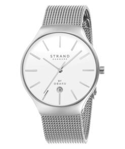 Strand S701GDCWMC silver mesh strap standard white analog dial men's wrist watch