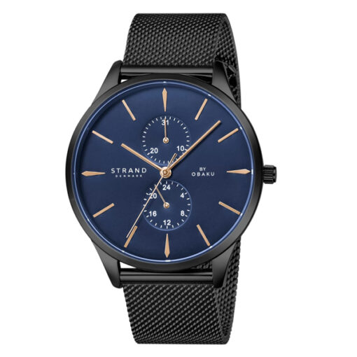Strand S703GMBLMB black mesh strap blue dial men's multi function dress wrist watch