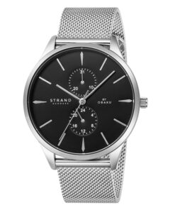 Strand S703GMCBMC silver mesh strap black multi hand dial men's wrist watch