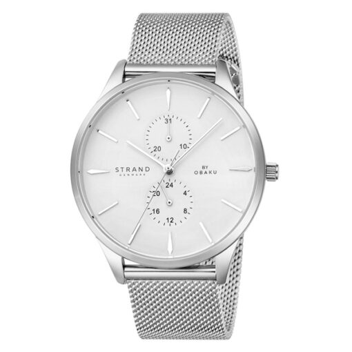 Strand S703GMCIMC silver mesh strap multi function white round dial mens luxury wrist watch