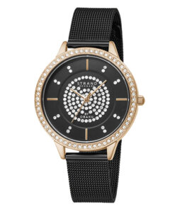 Strand S711LXVBMB black mesh chain black stone engraved dial ladies fashion wrist watch