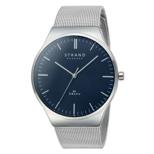 Strand S717GXCLMC silver mesh chain blue dial mens dress wrist watch