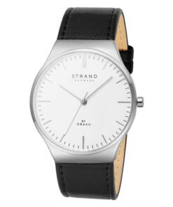 Strand S717GXCWRB black leather strap white dial mens casual wrist watch
