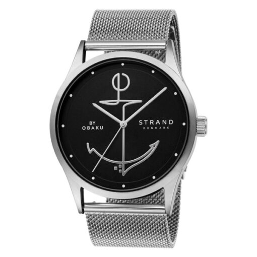 Strand S720GXCBMC-DN Silver mesh chain black ship anchor dial men's wrist watch