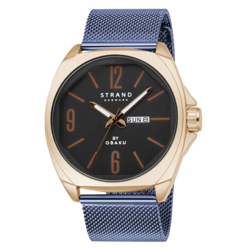 Strand S722GDVLML blue mesh strap black numeric dial men's luxury wrist watch