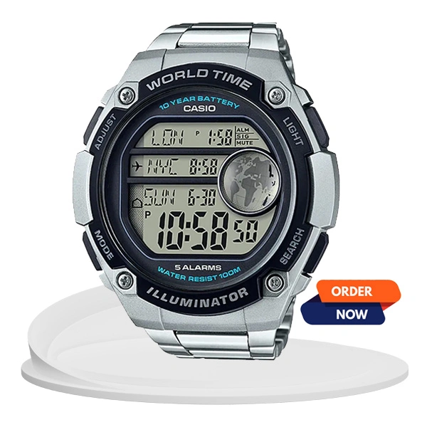 AE 3000WD 1AV Casio big dial digital wrist watch with 3 cities time display on the dial