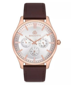 bigotti bg.1.10102-3 silver analog dial brown leather strap mens dress watch