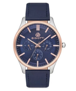 bigotti bg.1.10102-5 classic blue analog dial mens dress watch in blue leather strap