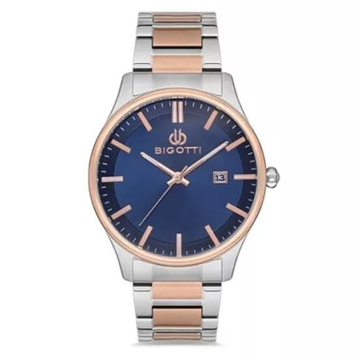 bigotti bg.1.10103-5 two tone stainless steel blue analog dial mens gift watch