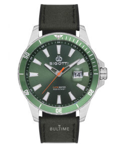 bigotti bg.1.10128-5 green analog dial mens watch in leather strap