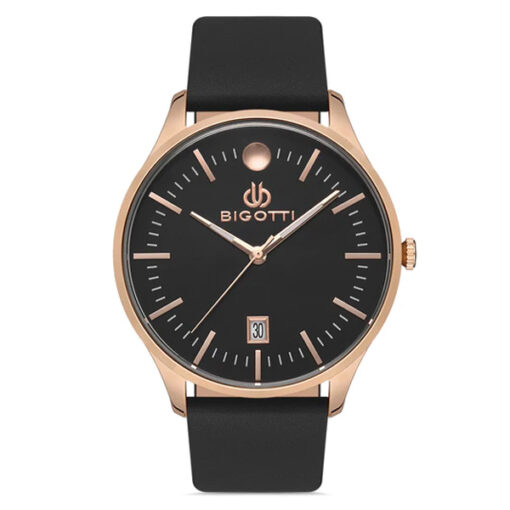 bigotti bg.1.10236-3 black analog dial leather strap mens watch