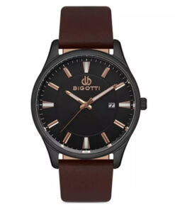 bigotti bg.1.10239-5 brown leather strap black analog mens watch