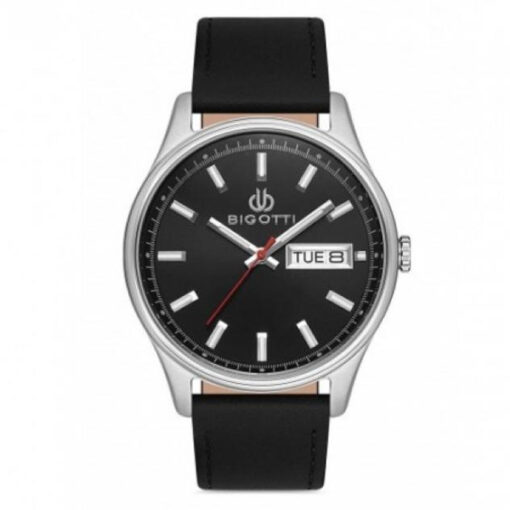 bigotti bg.1.10254-2 black analog dil dial mens wrist watch in leather strap