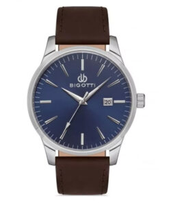 bigotti bg.1.10257-3 blue analog dil mens watch in brown leather strap