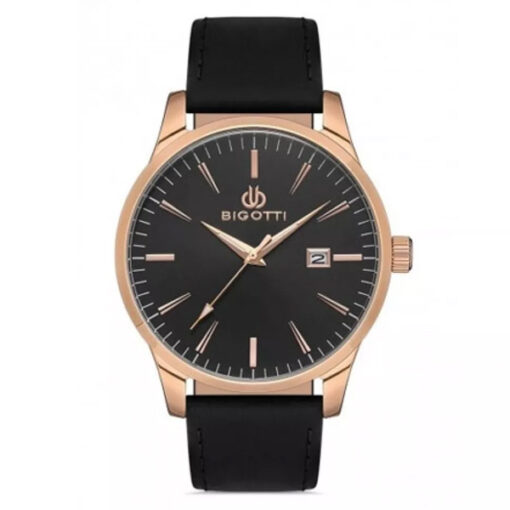 bigotti bg.1.10257-4 black analog dial classic mens watch in leather strap
