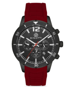bigotti bg.1.10288-2 red silicon strap black multi function dial mens watch