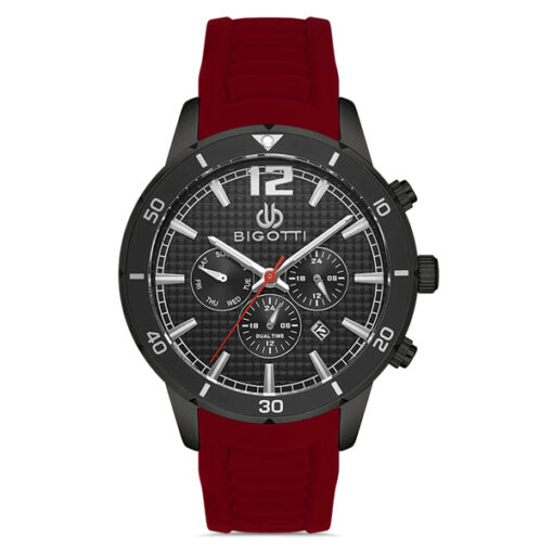 bigotti bg.1.10288-2 red silicon strap black multi function dial mens watch