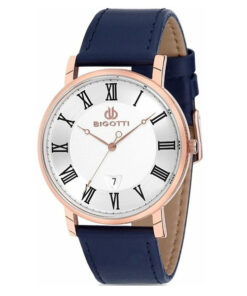bigotti bgt0225-2 white roman dial blue leather strap mens casual watch