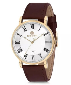 bigotti bgt0225-3 mens brown leather strap white roman dial watch
