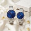 Luxury Blue Dial Couple Watches Pakistan | Casio Silver Stainless Steel His & Her Gift Set