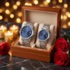 Casio classic blue dial elegant couple gift watches in a gift watch set box