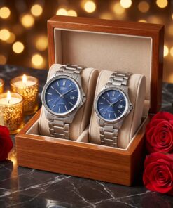 Casio classic blue dial elegant couple gift watches in a gift watch set box