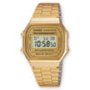 casio a-168g digital vintage wrist watch in golden stainless steel chain & dial