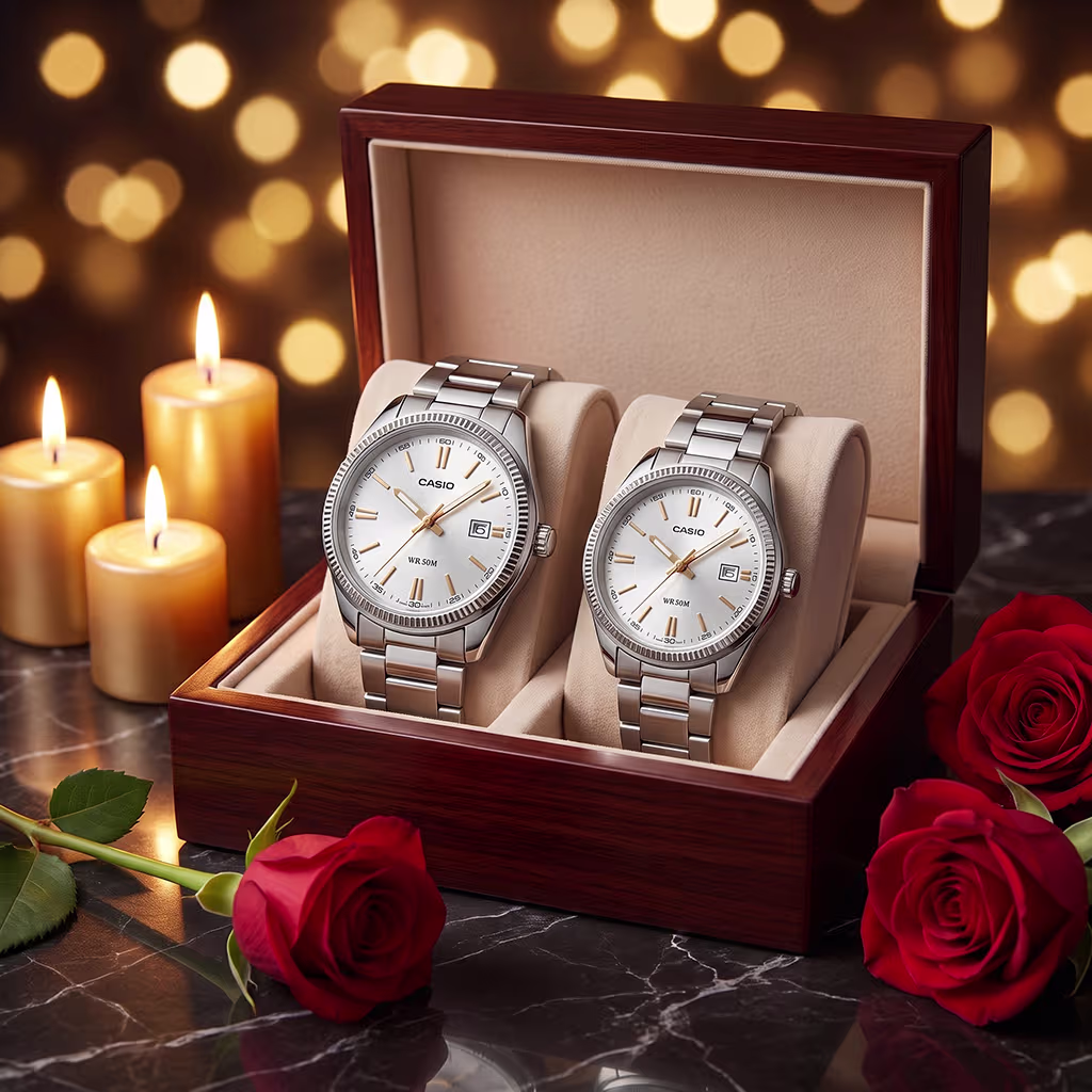 Casio premium quality anniversary gift watch set for married couples