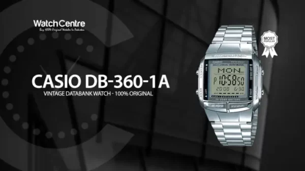 Casio DB-360-1A silver stainless steel telememo youth wrist watch video review cover