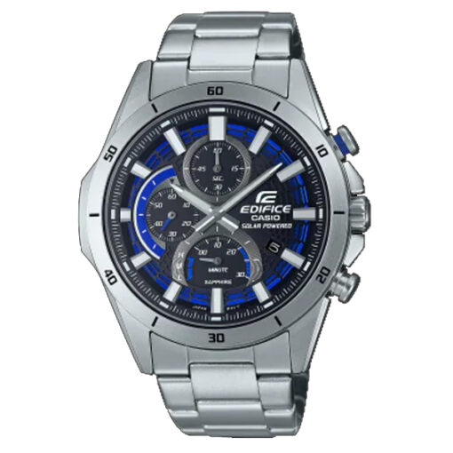 casio efs-s610d-1a slim sporty design silver stainless steel black chronograph dial solar powered mens wrist watch