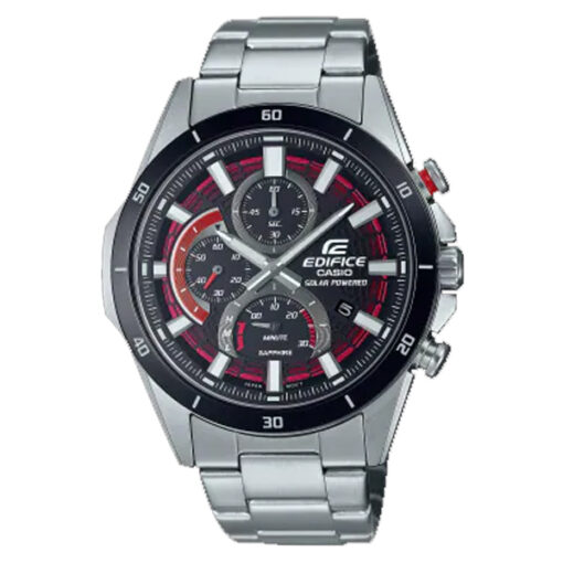 Casio Edifice EFS-S610DB-1A solar powered mens watch in black chronograph dial silver chain