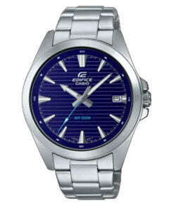 casio efv-140d-2a simple blue analog dial silver stainless steel mens dress watch