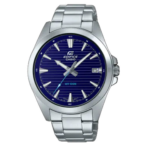 casio efv-140d-2a simple blue analog dial silver stainless steel mens dress watch