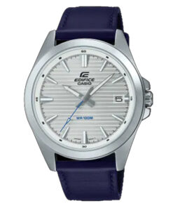 casio efv-140l-7a silver analog dial blue leather band mens casual watch