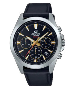 casio efv-630L-1A black analog chronograph dial mens casual watch in black leather strap