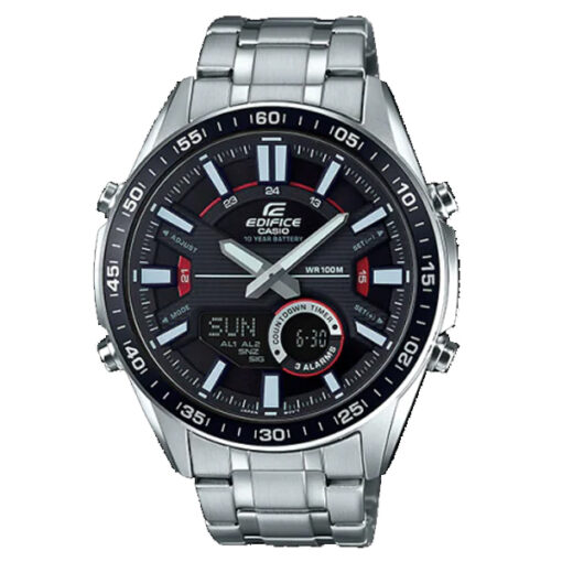 casio efv-c100d-1a black analog digital dial silver stainless steel mens gift watch