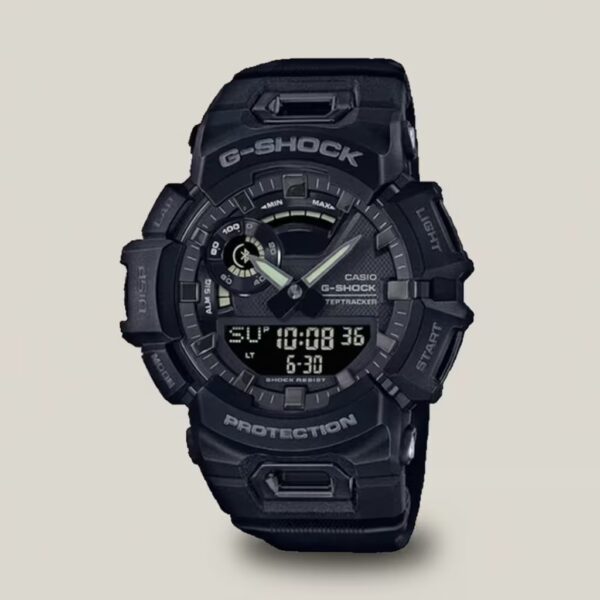 Casio G-Shock men's black analog-digital step tracker watch with shock-resistant design and digital display