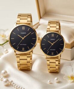 Luxury Gold Couple Watch Set Pakistan | Black Dial Casio Wedding & Anniversary Gift