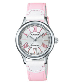 casio-ltp-e113l-4a roman dial pink leather band female wrist watch