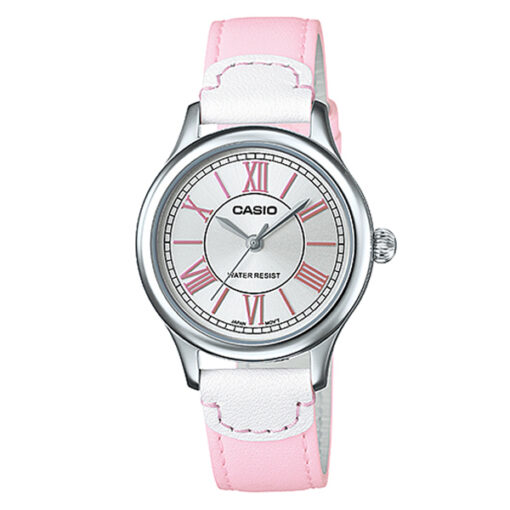 casio-ltp-e113l-4a roman dial pink leather band female wrist watch