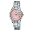 casio-ltp-e116d-4a roman pink dial stainless steel female dress watch