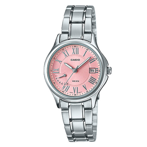 casio-ltp-e116d-4a roman pink dial stainless steel female dress watch