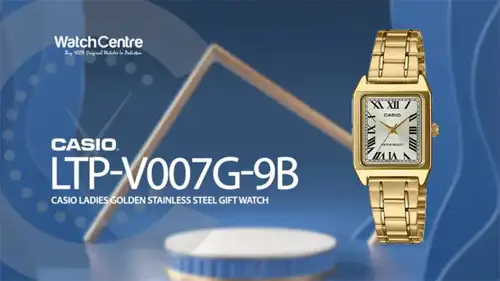 casio ltp-v007g-9b golden stainless steel chain roman square dial ladies gift watch