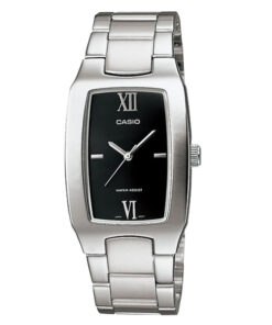 casio-mtp-1165a-1c2 silver stainless steel black analog roman dial men's dress watch