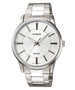 casio mtp-1303d-7a silver stainless steel chain wahite analog dial men;s wrist watch