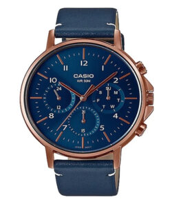 casio mtp-e321rl-2a blue leather band blue analog dial men's wrist watch