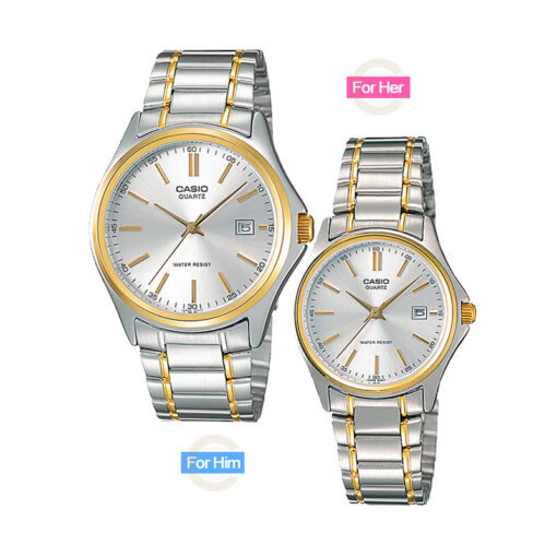Casio 1183G-7AV special Silver/Golden dial & stainless steel two tone chain pair watch for couple