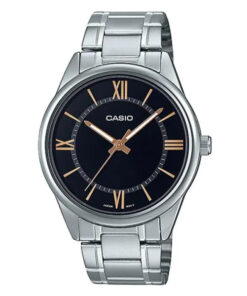 casio mtp-v005d-1b5 silver stainless steel balck analog dial men's gift watch